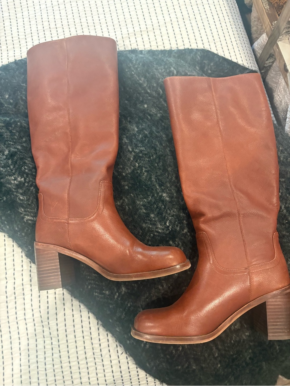 Madewell Cognac Tall Leather Block Heel Boots